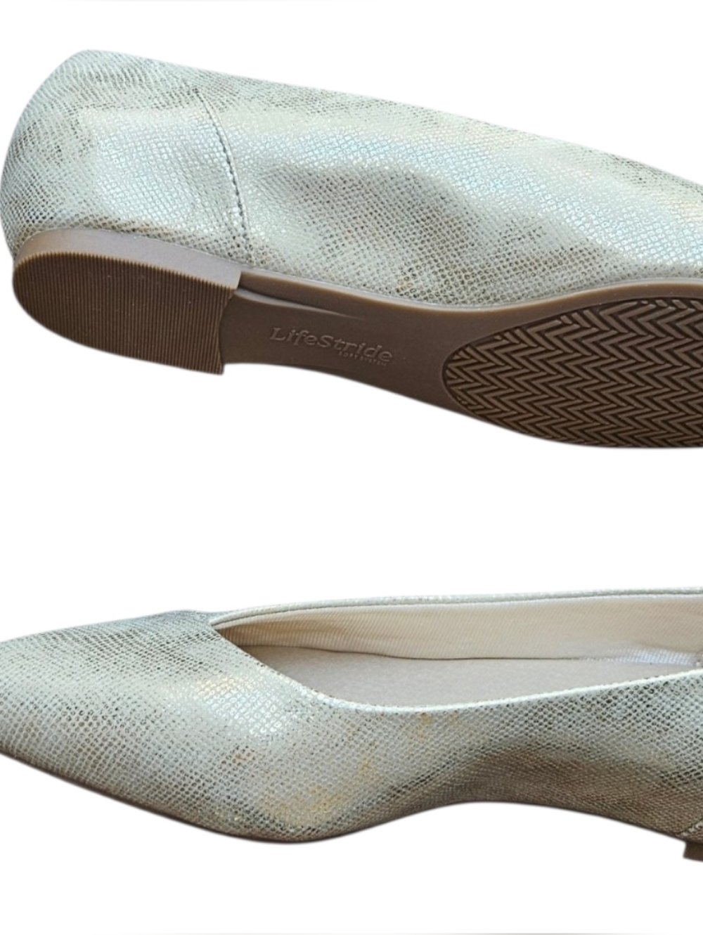 Life Stride Promise Metallic Gold Pointed Ballet Flats Size 8 - Picture 4 of 7
